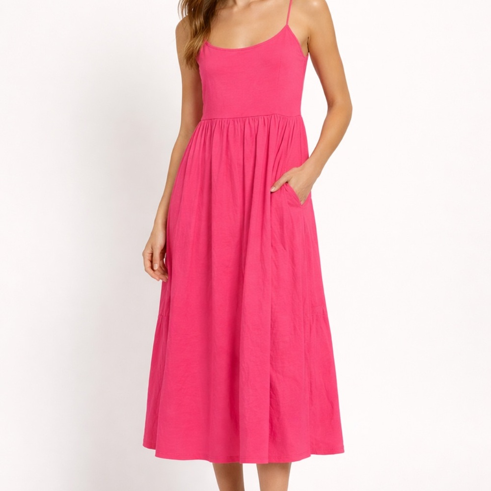 Zara Hot Pink Spaghetti-Strap Midi Dress